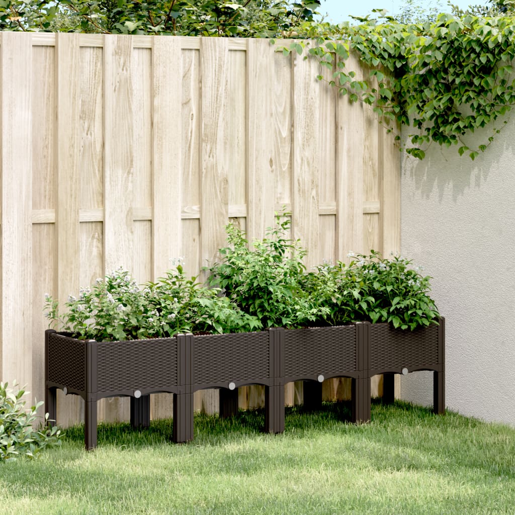 Fioriera da Giardino con Gambe-Vaso da Esterno-Contenitore per Piante Marrone 160x40x42 cm in PP