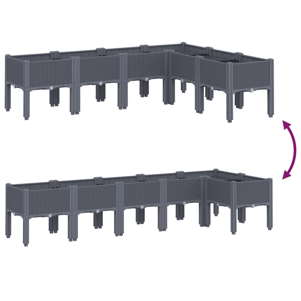 Fioriera rialzata per giardino e terrazza con piedini 160 x 120 x 42 cm PP grigio 02_0038154