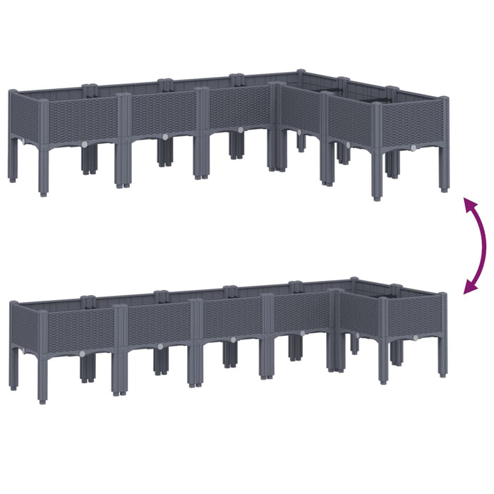 Fioriera rialzata per giardino e terrazza con piedini 160 x 120 x 42 cm PP grigio 02_0038154