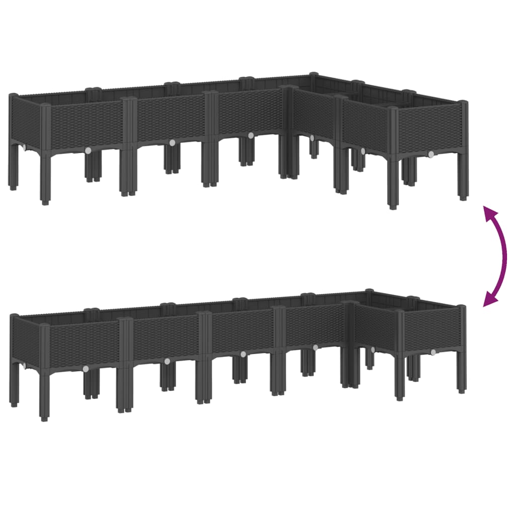 Fioriera da Giardino con Gambe Nera 160x120x42 cm in PP 367908