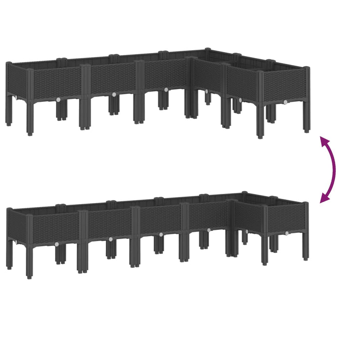 Fioriera da Giardino con Gambe-Vaso da Esterno-Contenitore per Piante Nera 160x120x42 cm in PP