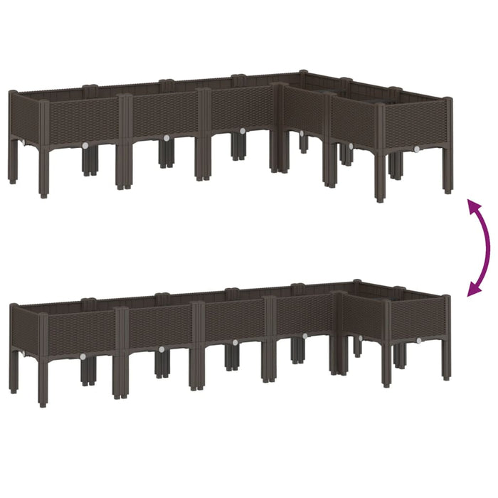 Fioriera da Giardino con Gambe-Vaso da Esterno-Contenitore per Piante Marrone 160x120x42 cm in PP