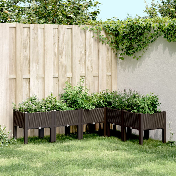 Fioriera da Giardino con Gambe-Vaso da Esterno-Contenitore per Piante Marrone 160x120x42 cm in PP