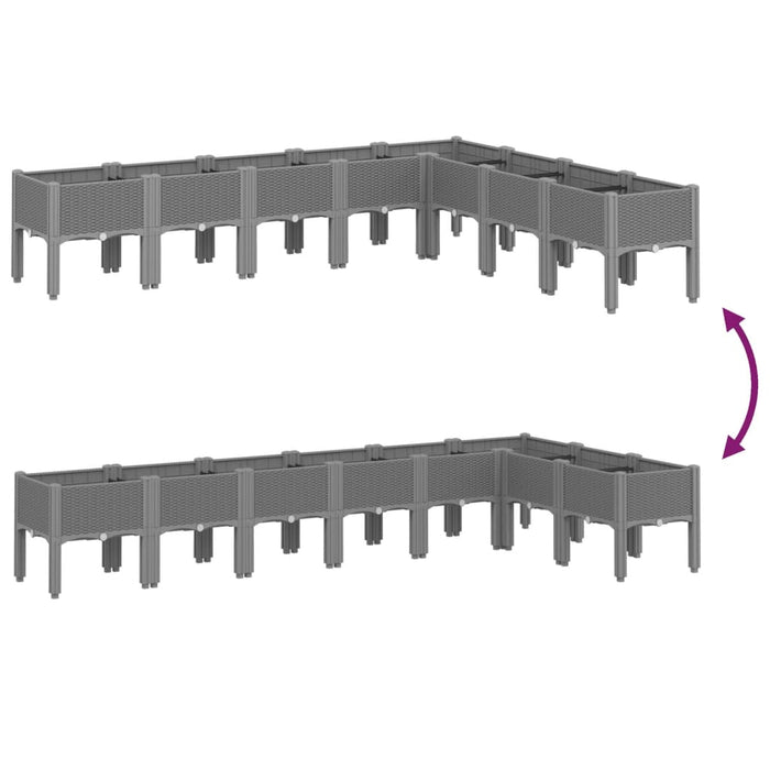 Fioriera da Giardino con Gambe-Vaso da Esterno-Contenitore per Piante Grigio Chiaro 200x160x42 cm PP