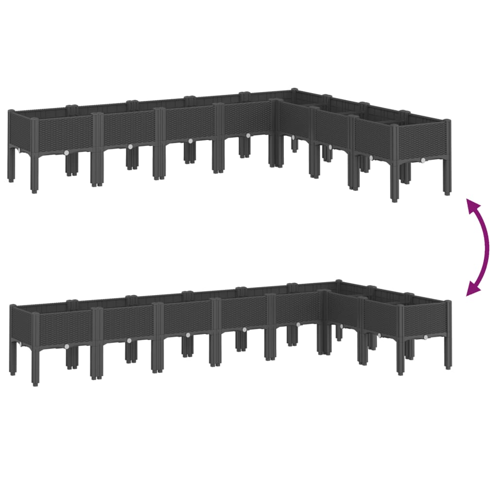 Fioriera da Giardino con Gambe Nera 200x160x42 cm in PP 367913