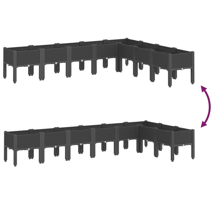 Fioriera da Giardino con Gambe Nera 200x160x42 cm in PP