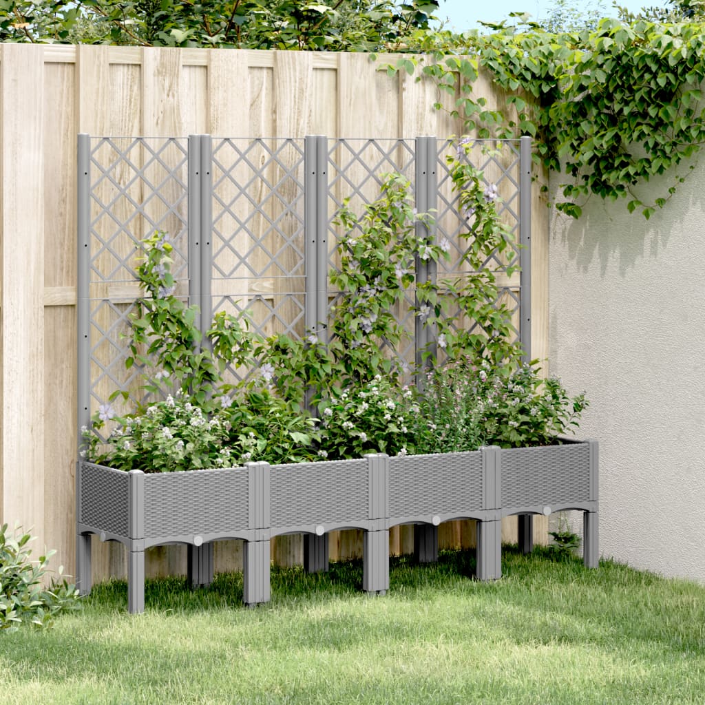 Fioriera Giardino con Traliccio-Vaso da Esterno-Contenitore per Piante Grigio Chiaro 160x40x142 cm PP