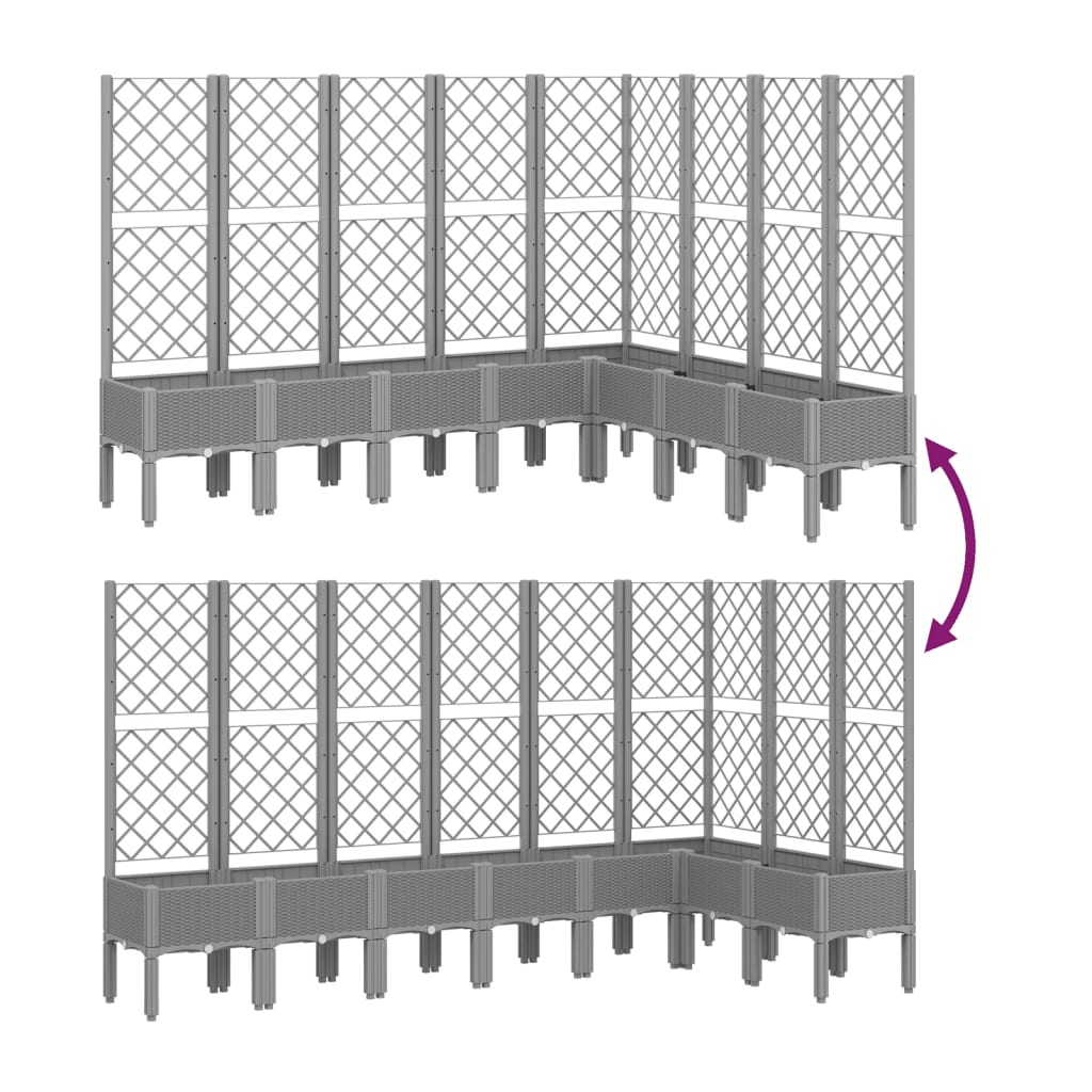 Vassoio per fioriera aiuola rialzata piante fiori terrazza giardino con traliccio leggero 200 x 160 x 142 cm PP grigio 02_0038353