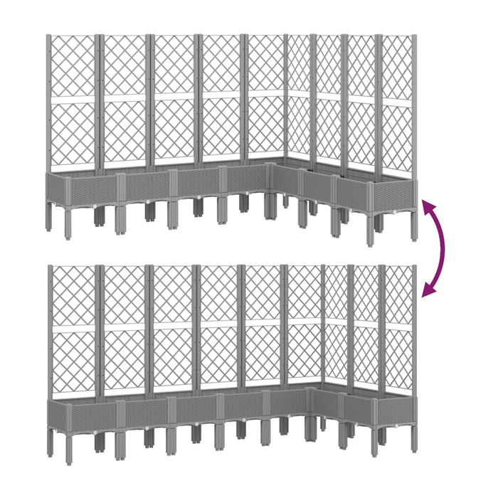 Vassoio per fioriera aiuola rialzata piante fiori terrazza giardino con traliccio leggero 200 x 160 x 142 cm PP grigio 02_0038353