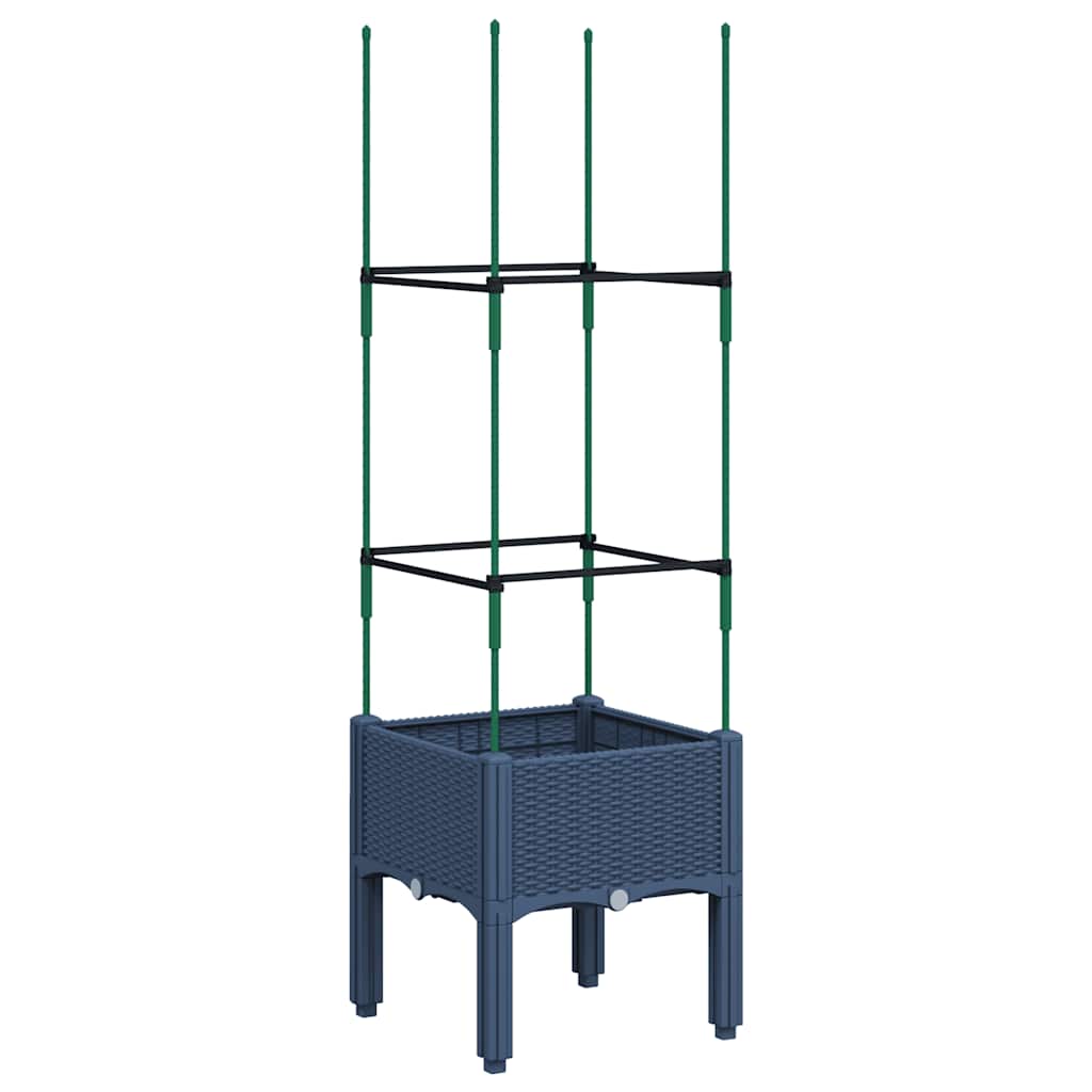 Fioriera da Giardino e Graticcio-Vaso da Esterno-Vaso con Griglia Grigio Blu 40x40x142,5 cm PP