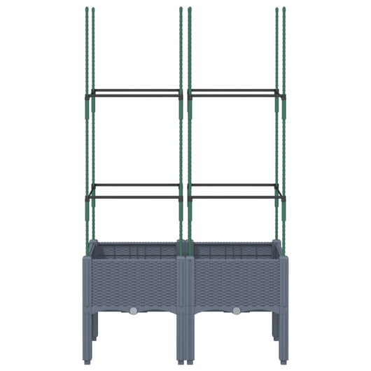 Fioriera aiuola rialzata vassoio piante fiori terrazza giardino con traliccio 80 x 40 x 142,5 cm PP grigio 02_0038314