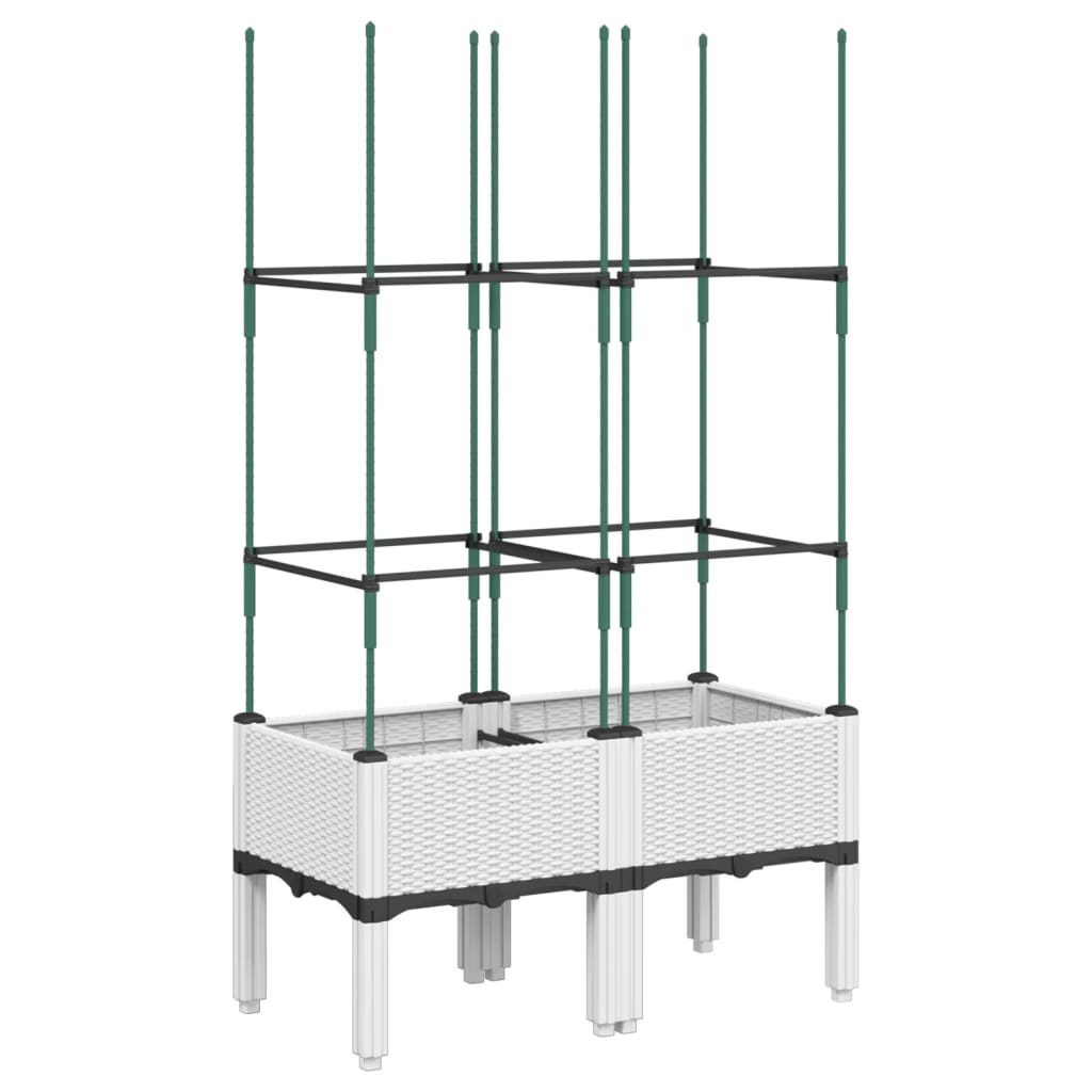 Fioriera aiuola rialzata vassoio piante fiori terrazza giardino con traliccio 80 x 40 x 142,5 cm PP bianco 02_0038313