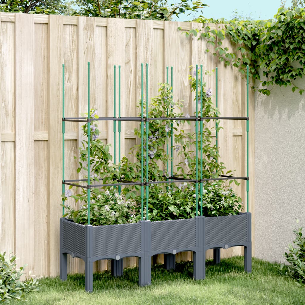 Fioriera Giardino con Traliccio Grigio Blu 120x40x142,5 cm PP 367956