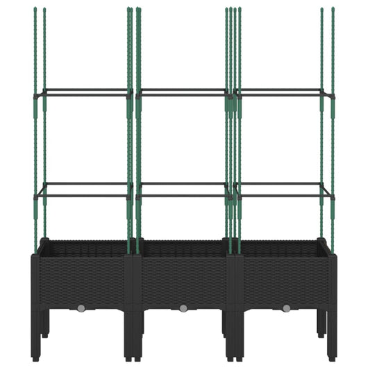 Fioriera aiuola rialzata vassoio piante fiori terrazza giardino con traliccio 120 x 40 x 142,5 cm PP nero 02_0038245