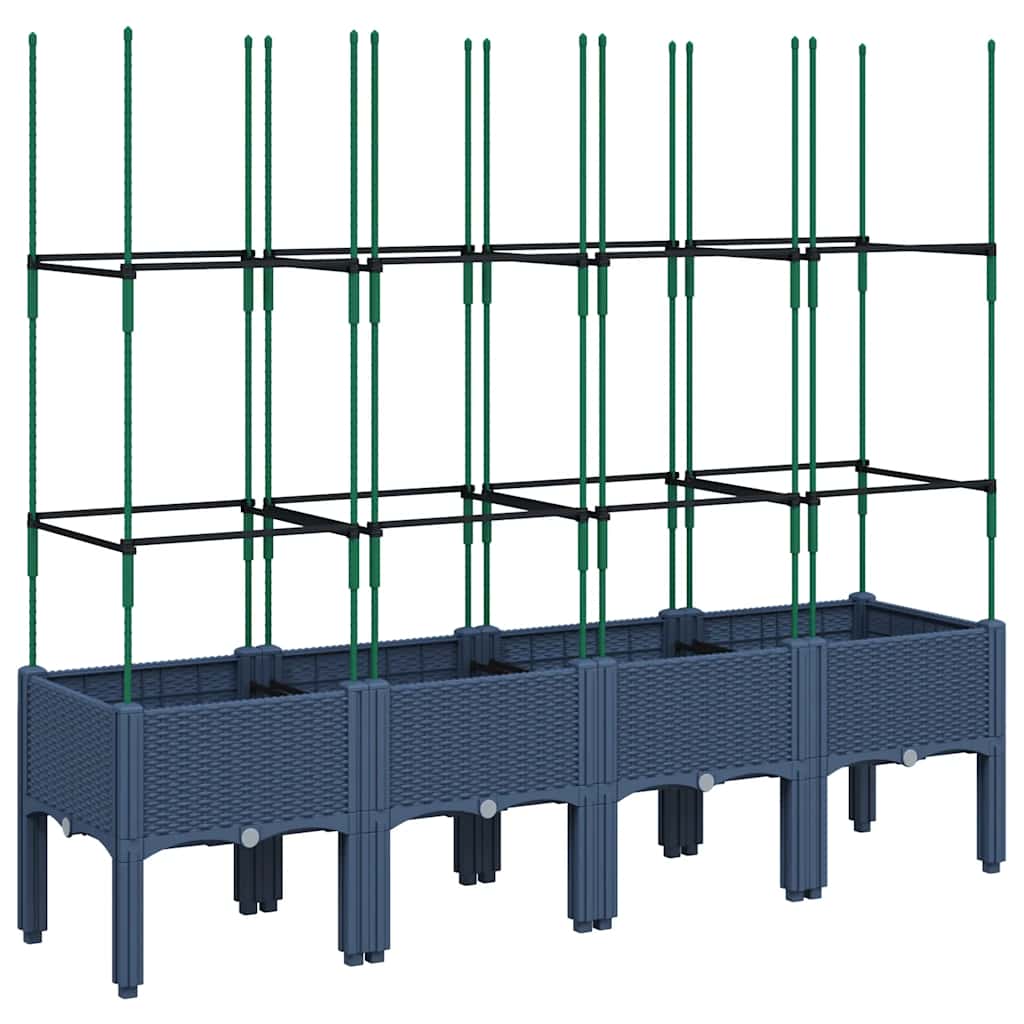 Fioriera Giardino con Traliccio-Vaso da Esterno-Contenitore per Piante Grigio Blu 160x40x142,5 cm PP