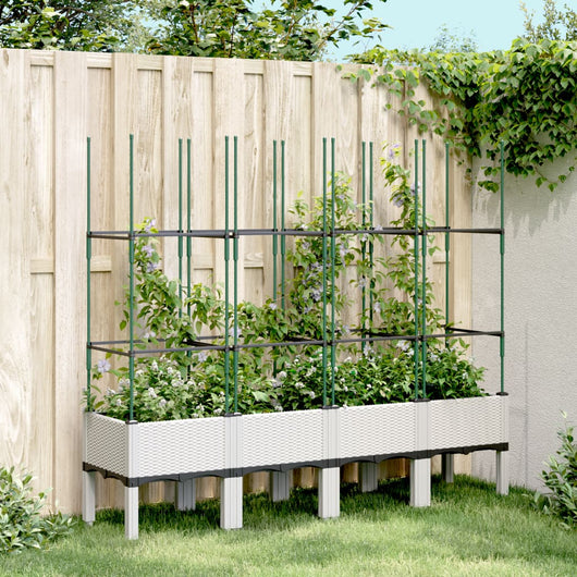 Fioriera da Giardino con Graticcio-Vaso da Esterno-Fioriera con Griglia Bianco 160x40x142,5 cm PP