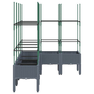 Fioriera rialzata per piante fiori terrazza giardino con traliccio 160 x 120 x 1425 cm PP grigio 02_0038255