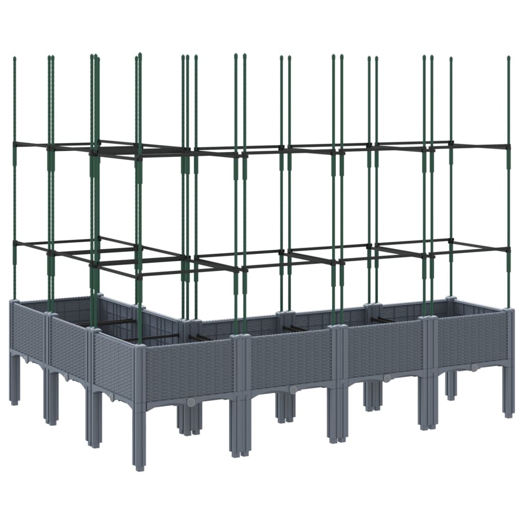 Fioriera rialzata per piante fiori terrazza giardino con traliccio 160 x 120 x 1425 cm PP grigio 02_0038255