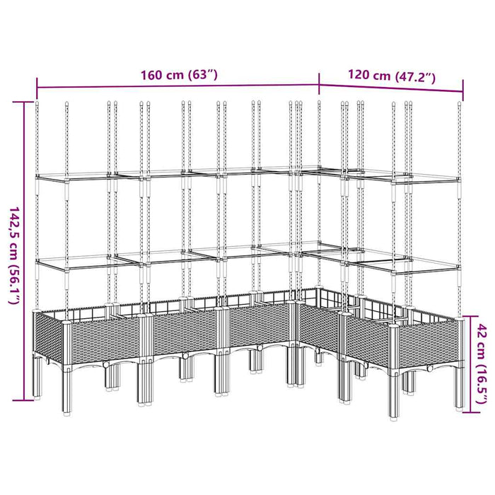 Fioriera Giardino con Graticcio-Vaso da Esterno-Contenitore per Piante Grigio Blu 160x120x142,5 cm PP