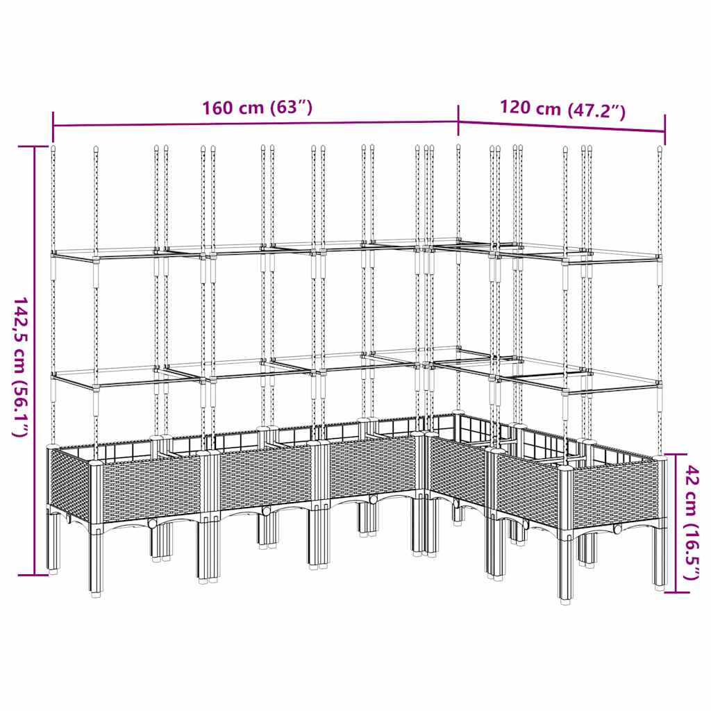 Fioriera Giardino con Graticcio-Vaso da Esterno-Contenitore per Piante Grigio 160x120x142,5 cm PP