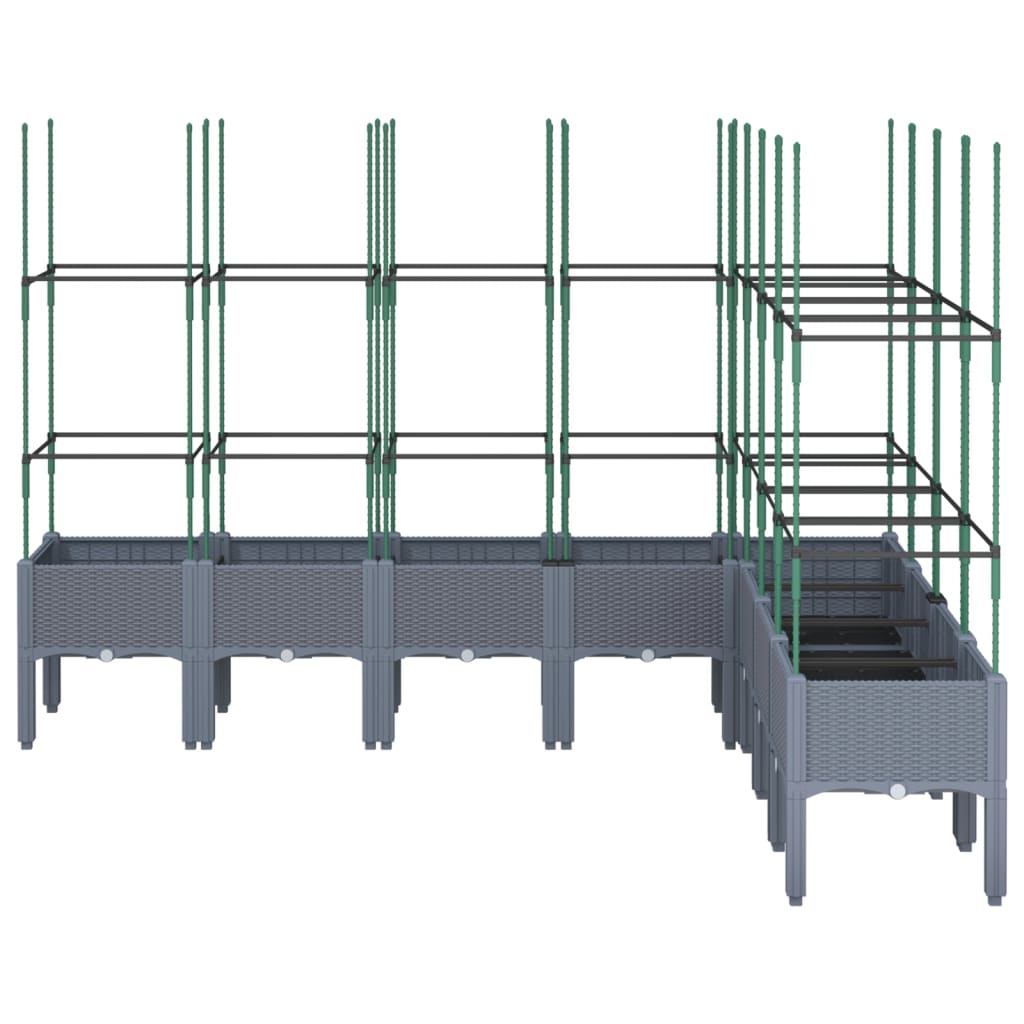 Vassoio per fioriera aiuola rialzata piante fiori terrazza giardino con traliccio 200 x 160 x 142,5 cm PP grigio 02_0038279