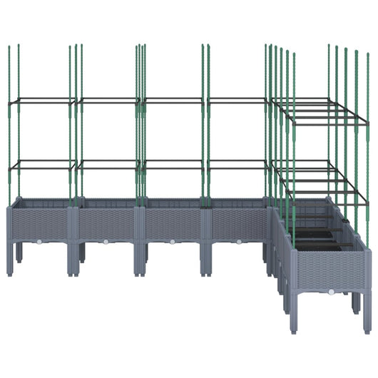 Vassoio per fioriera aiuola rialzata piante fiori terrazza giardino con traliccio 200 x 160 x 142,5 cm PP grigio 02_0038279