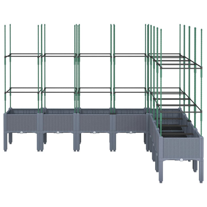 Vassoio per fioriera aiuola rialzata piante fiori terrazza giardino con traliccio 200 x 160 x 142,5 cm PP grigio 02_0038279