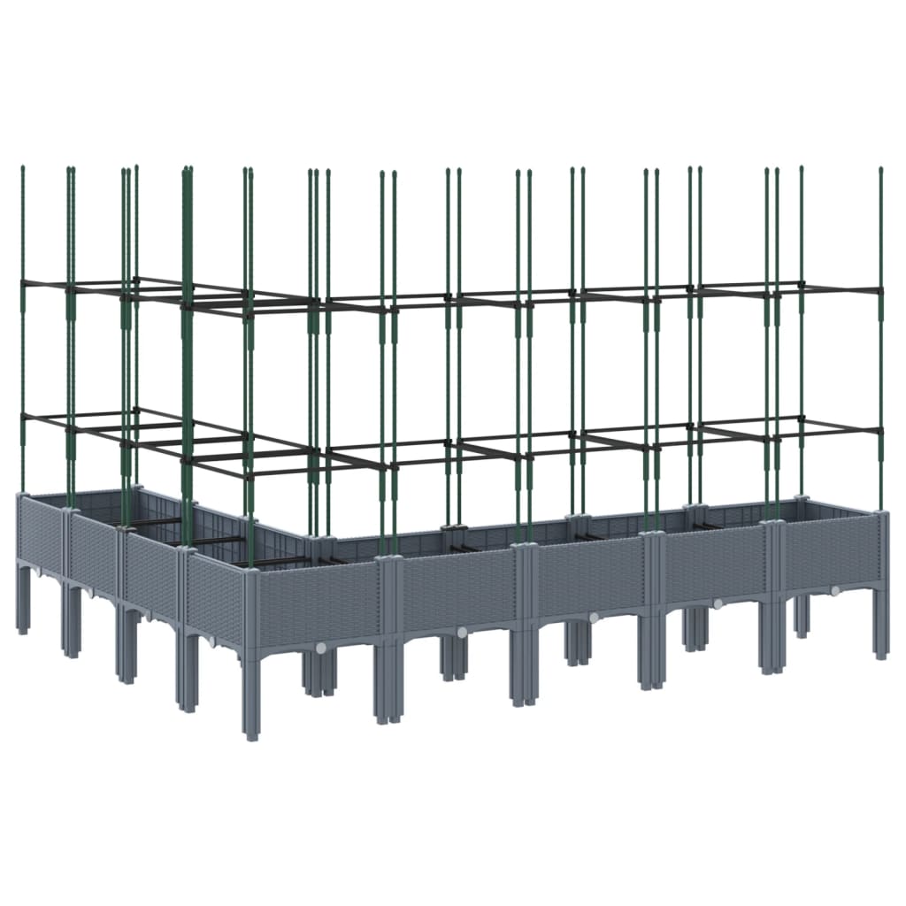 Vassoio per fioriera aiuola rialzata piante fiori terrazza giardino con traliccio 200 x 160 x 142,5 cm PP grigio 02_0038279