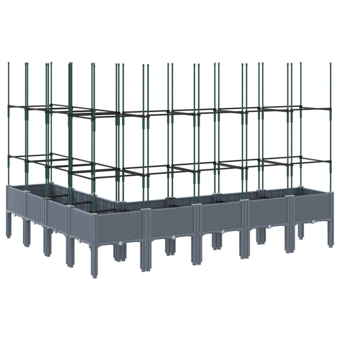 Vassoio per fioriera aiuola rialzata piante fiori terrazza giardino con traliccio 200 x 160 x 142,5 cm PP grigio 02_0038279