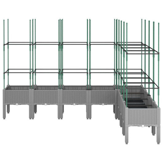 Vassoio per fioriera aiuola rialzata piante fiori terrazza giardino con traliccio leggero 200 x 160 x 142,5 cm PP grigio 02_0038354