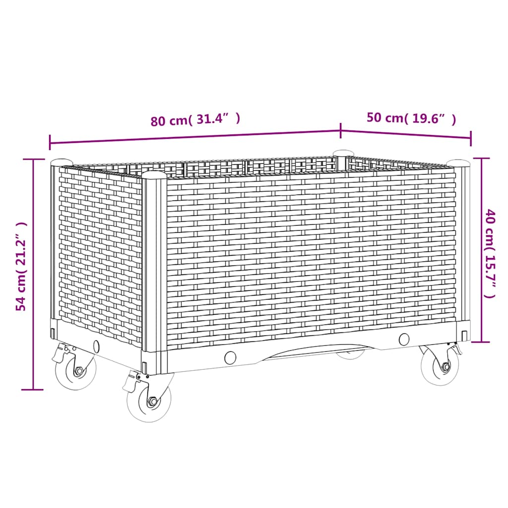 Fioriera da Giardino con Ruote Grigio Blu 80x50x54 cm in PP 367976