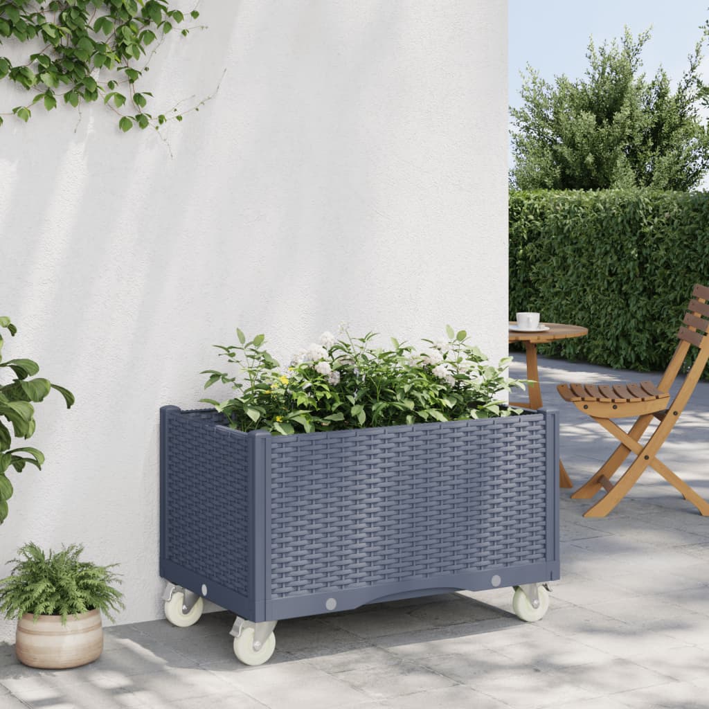 Fioriera da Giardino con Ruote Grigio Blu 80x50x54 cm in PP 367976