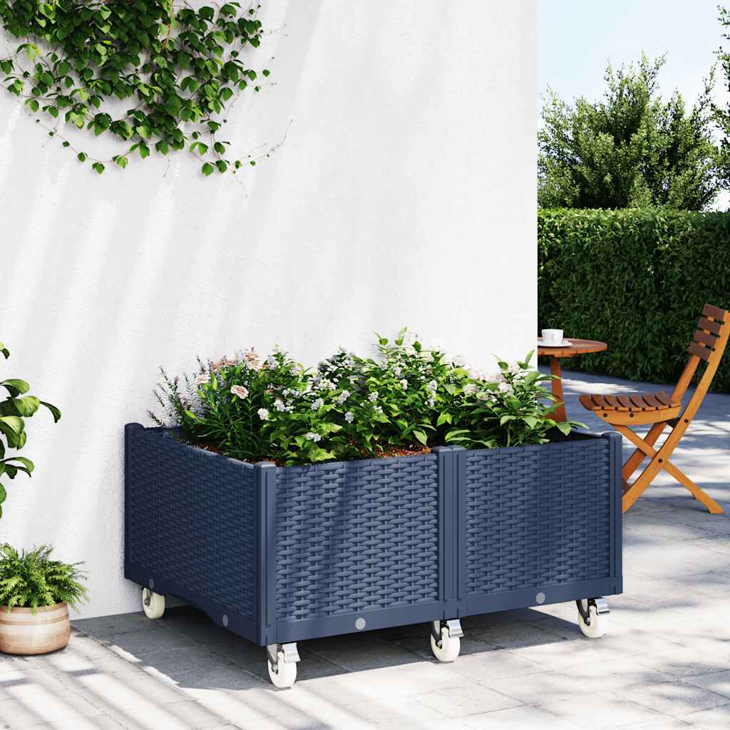 Fioriera da Giardino con Ruote Grigio Blu 100x80x54 cm in PP 367977