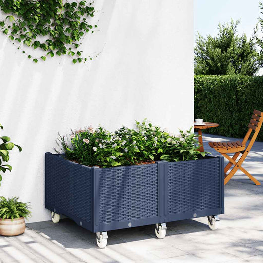 Fioriera da Giardino con Ruote Grigio Blu 100x80x54 cm in PP 367977