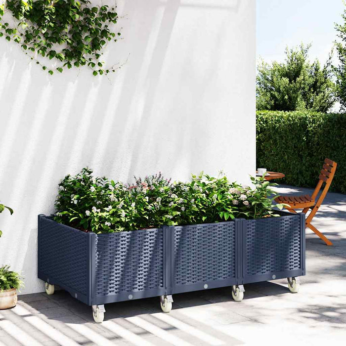 Fioriera da Giardino con Ruote Grigio Blu 150x80x54 cm in PP