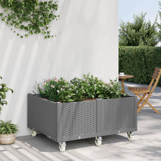 Fioriera da Giardino con Ruote Grigio Chiaro 100x80x54 cm in PP 367982