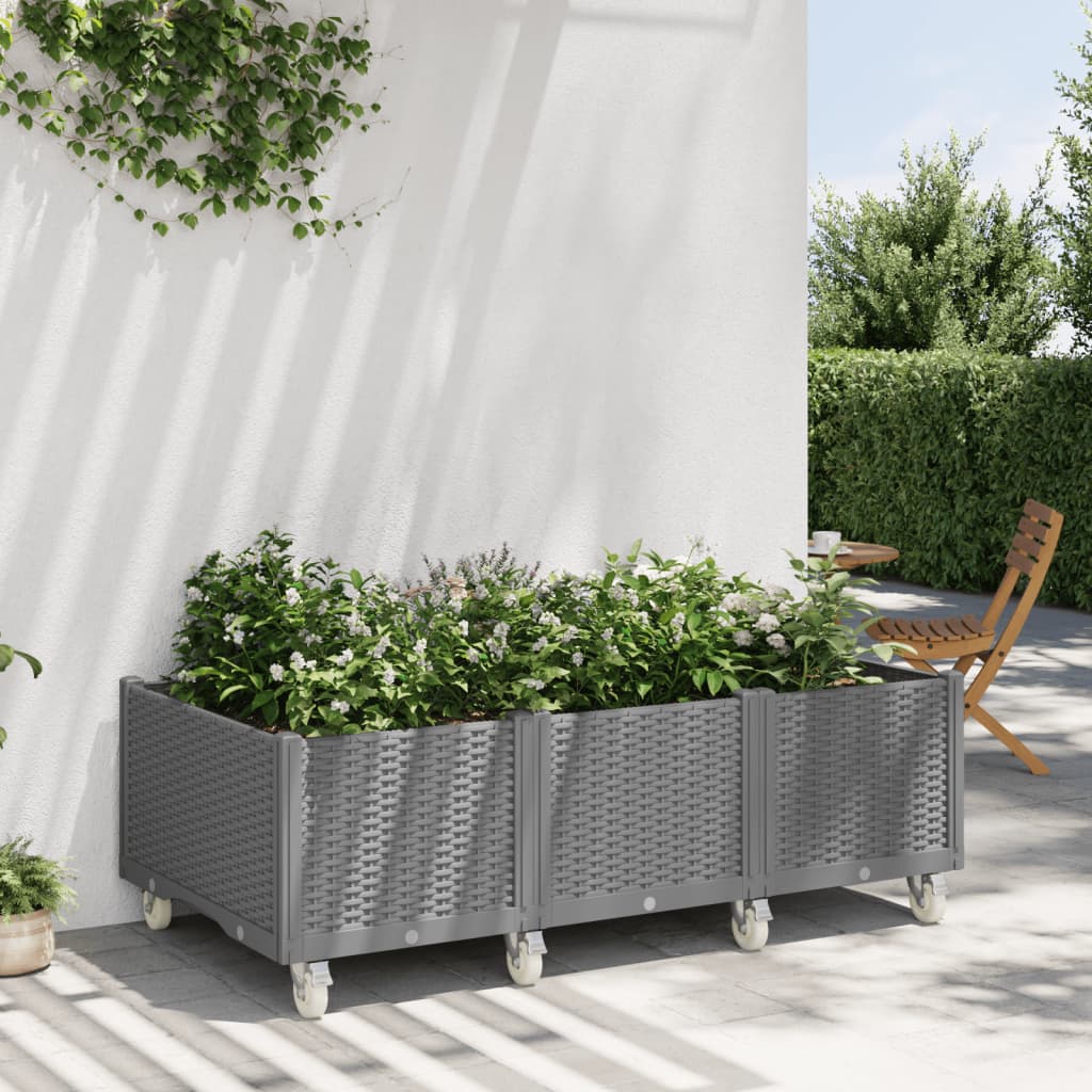Fioriera da Giardino con Ruote Grigio Chiaro 150x80x54 cm in PP 367983