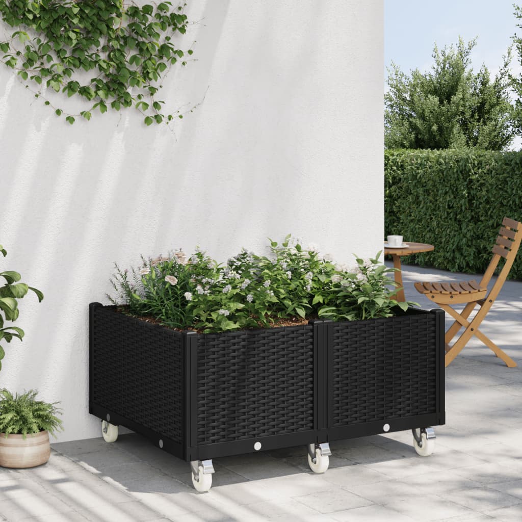 Fioriera da Giardino con Ruote Nera 100x80x54 cm in PP 367987