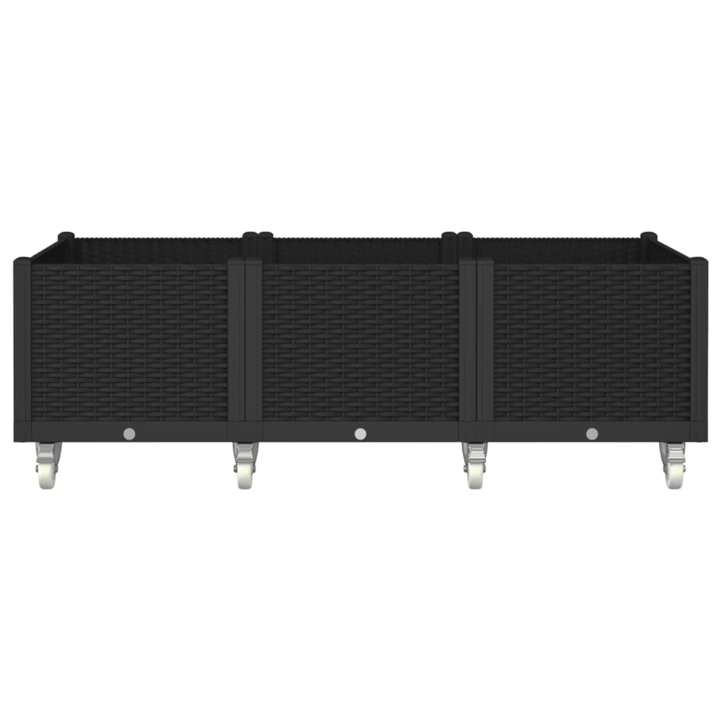 Fioriera da Giardino con Ruote Nera 150x80x54 cm in PP 367988