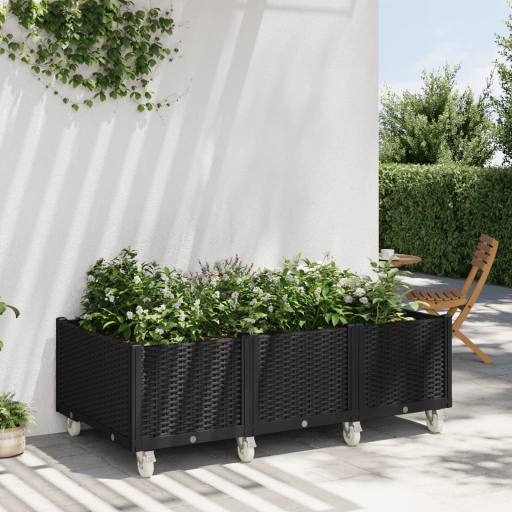 Fioriera da Giardino con Ruote Nera 150x80x54 cm in PP 367988