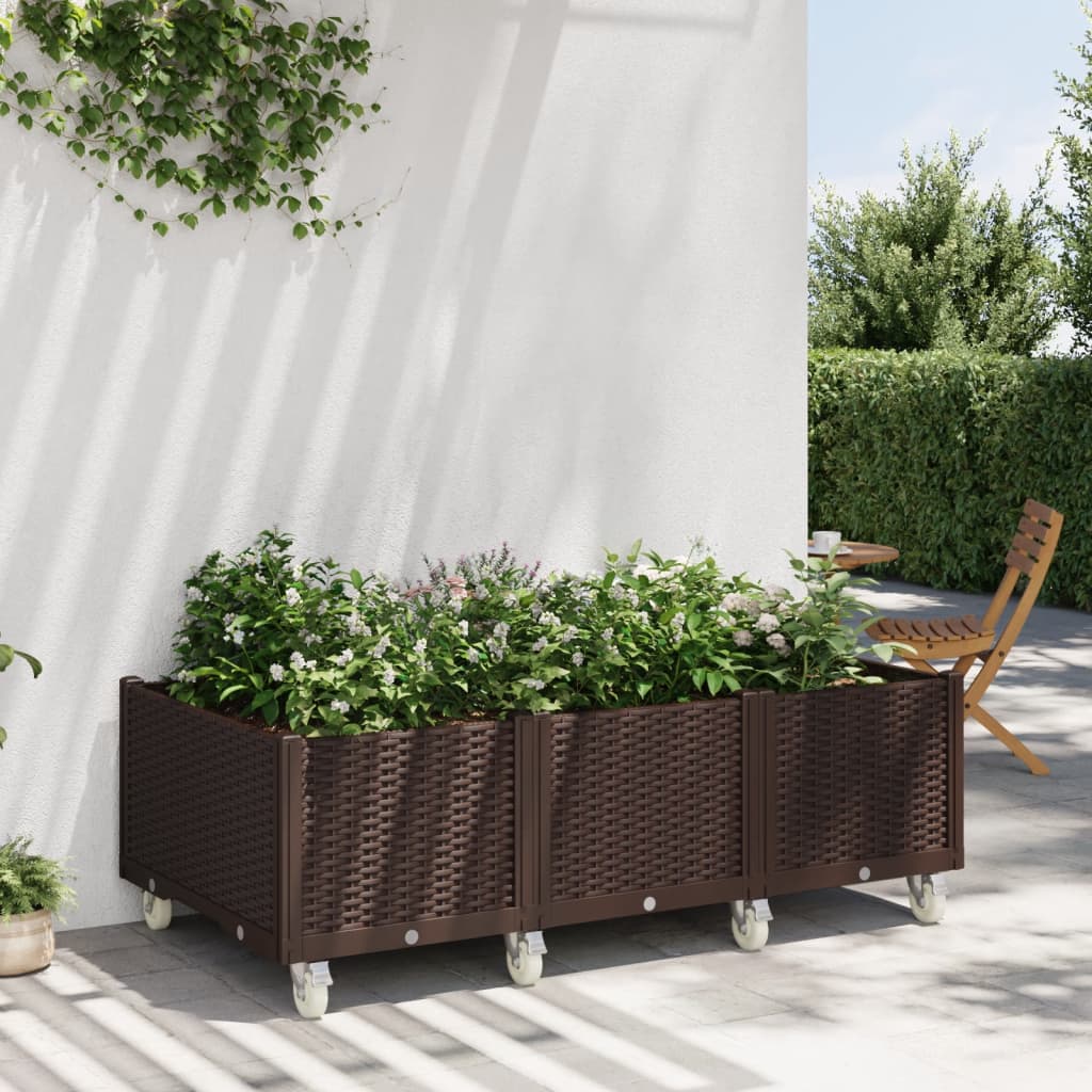 Fioriera da Giardino con Ruote Marrone 150x80x54 cm in PP 367998