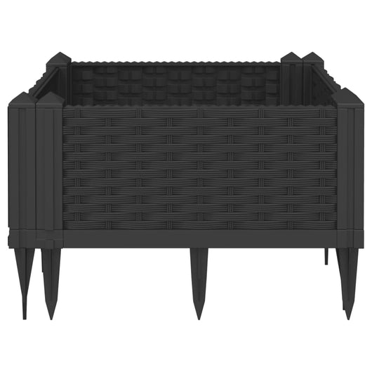 Vassoio per fioriera aiuola rialzata piante fiori terrazza giardino con paletti 42,5 x 42,5 x 28,5 cm PP nero 02_0038200