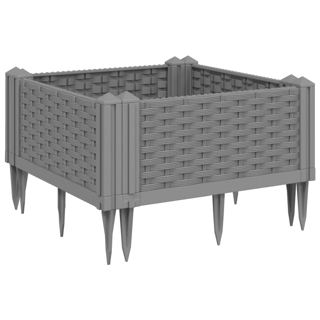 Vassoio per fioriera aiuola rialzata piante fiori terrazza giardino con paletti trasparenti 42,5 x 42,5 x 28,5 cm PP grigio 02_0038209