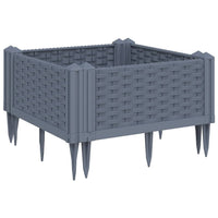 Vassoio per fioriera aiuola rialzata piante fiori terrazza giardino con paletti 42,5 x 42,5 x 28,5 cm PP grigio 02_0038198