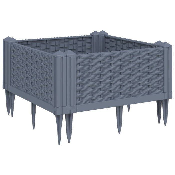 Vassoio per fioriera aiuola rialzata piante fiori terrazza giardino con paletti 42,5 x 42,5 x 28,5 cm PP grigio 02_0038198
