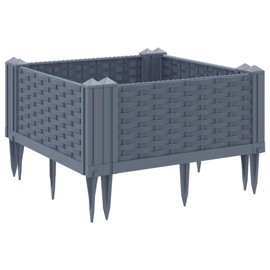 Vassoio per fioriera aiuola rialzata piante fiori terrazza giardino con paletti 42,5 x 42,5 x 28,5 cm PP grigio 02_0038198
