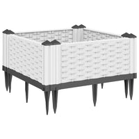 Vassoio per fioriera aiuola rialzata piante fiori terrazza giardino con paletti 42,5 x 42,5 x 28,5 cm PP bianco 02_0038197
