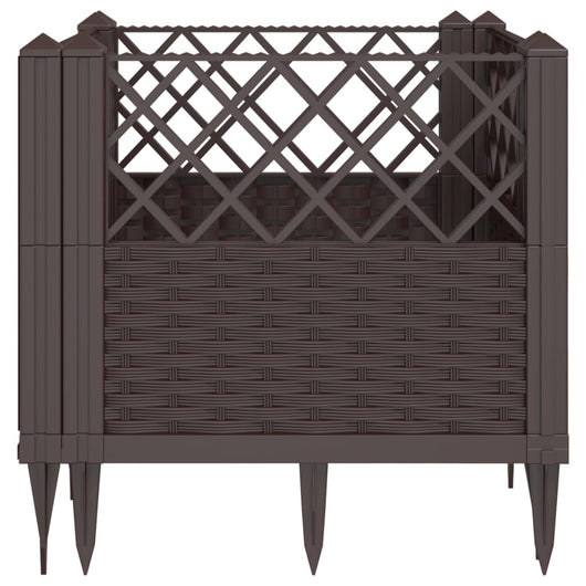 Vassoio per fioriera aiuola rialzata piante fiori terrazza giardino con paletti 43,5 x 43,5 x 43,5 cm PP marrone 02_0038203