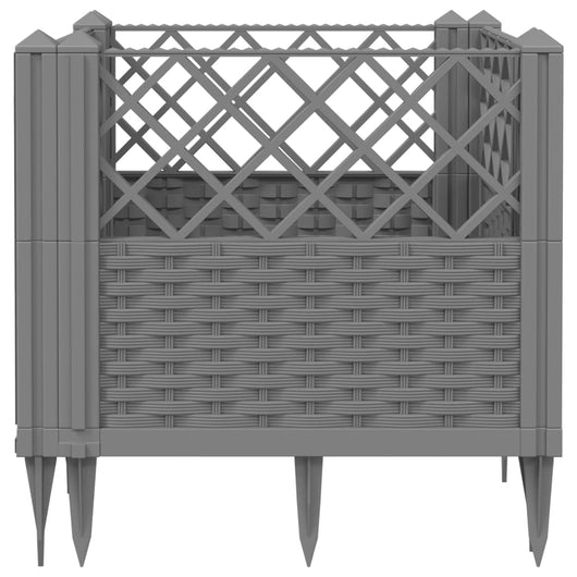 Vassoio per fioriera aiuola rialzata piante fiori terrazza giardino con paletti trasparenti 43,5 x 43,5 x 43,5 cm PP grigio 02_0038210