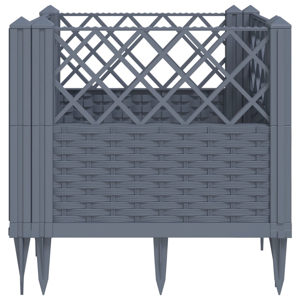 Vassoio per fioriera aiuola rialzata piante fiori terrazza giardino con paletti 43,5 x 43,5 x 43,5 cm PP grigio 02_0038202